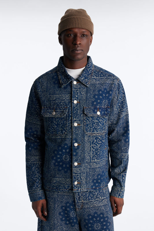 Cropped Street Paisley Denim Work Jacket - Dark Wash