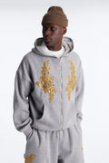 Oversized Rogue Sequin Applique Zip Up Hoodie - Grey