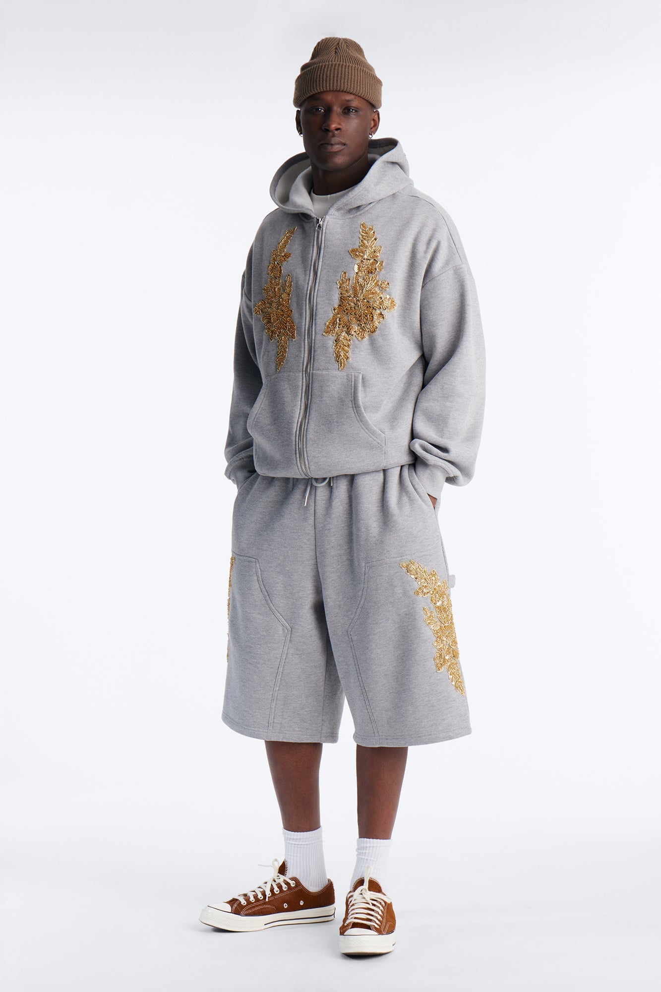 Baggy Rogue Sequin Applique Sweatshort - Grey