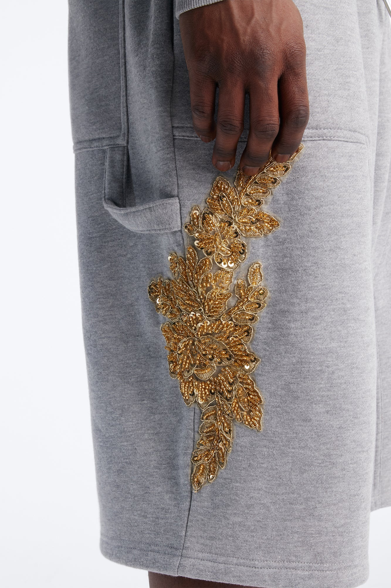 Baggy Rogue Sequin Applique Sweatshort - Grey