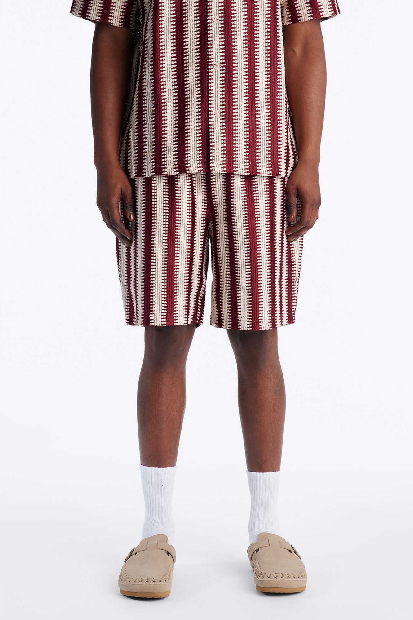 Summit Striped Relaxed Shorts - Burgundy