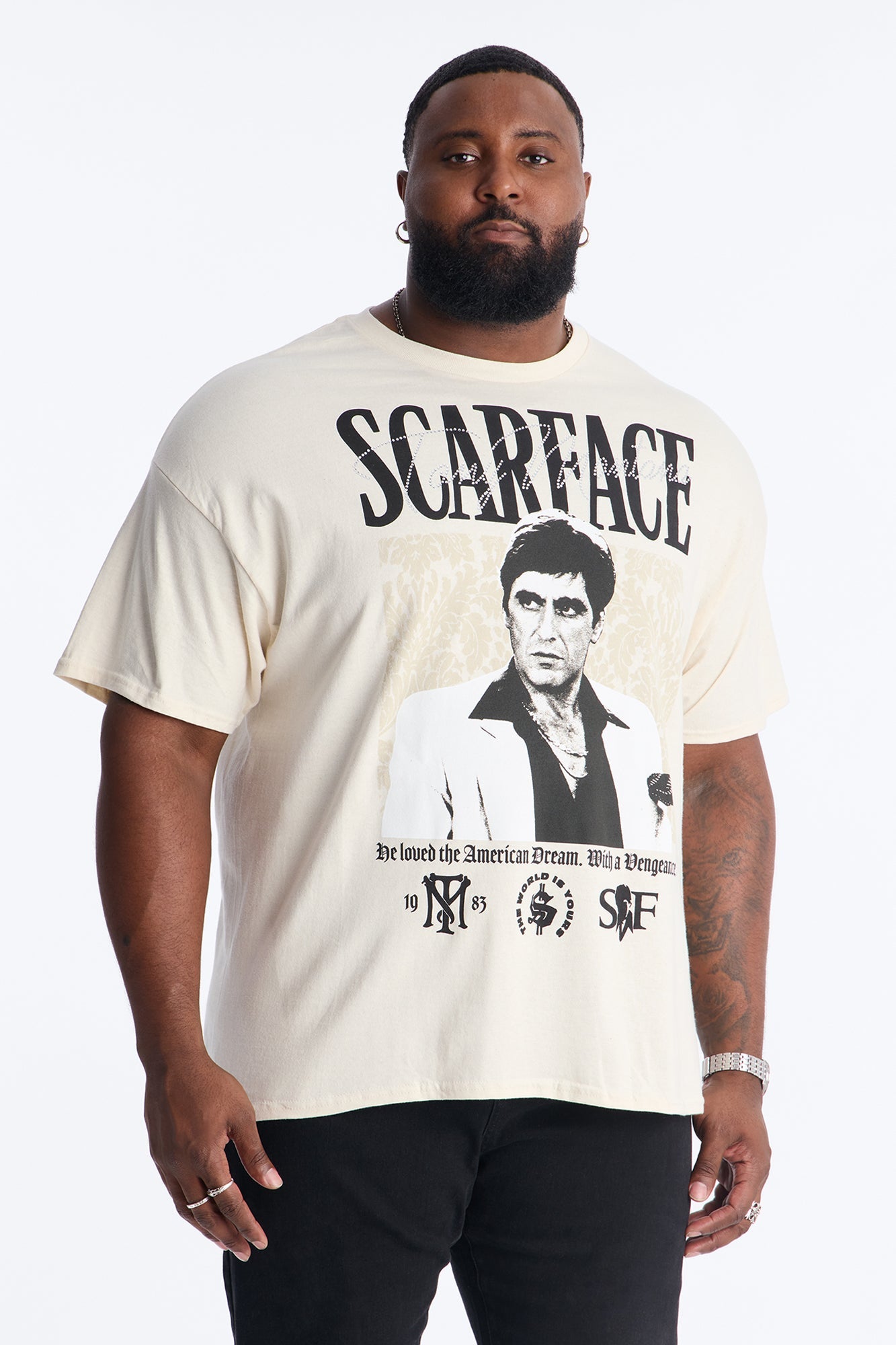 Scarface The American Dream Rhinestone Short Sleeve Tee - Cream