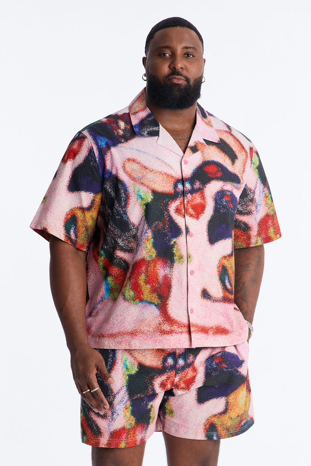 Relaxed Euphoric Blur Seersucker Cuban Button Up Shirt - Multi Color