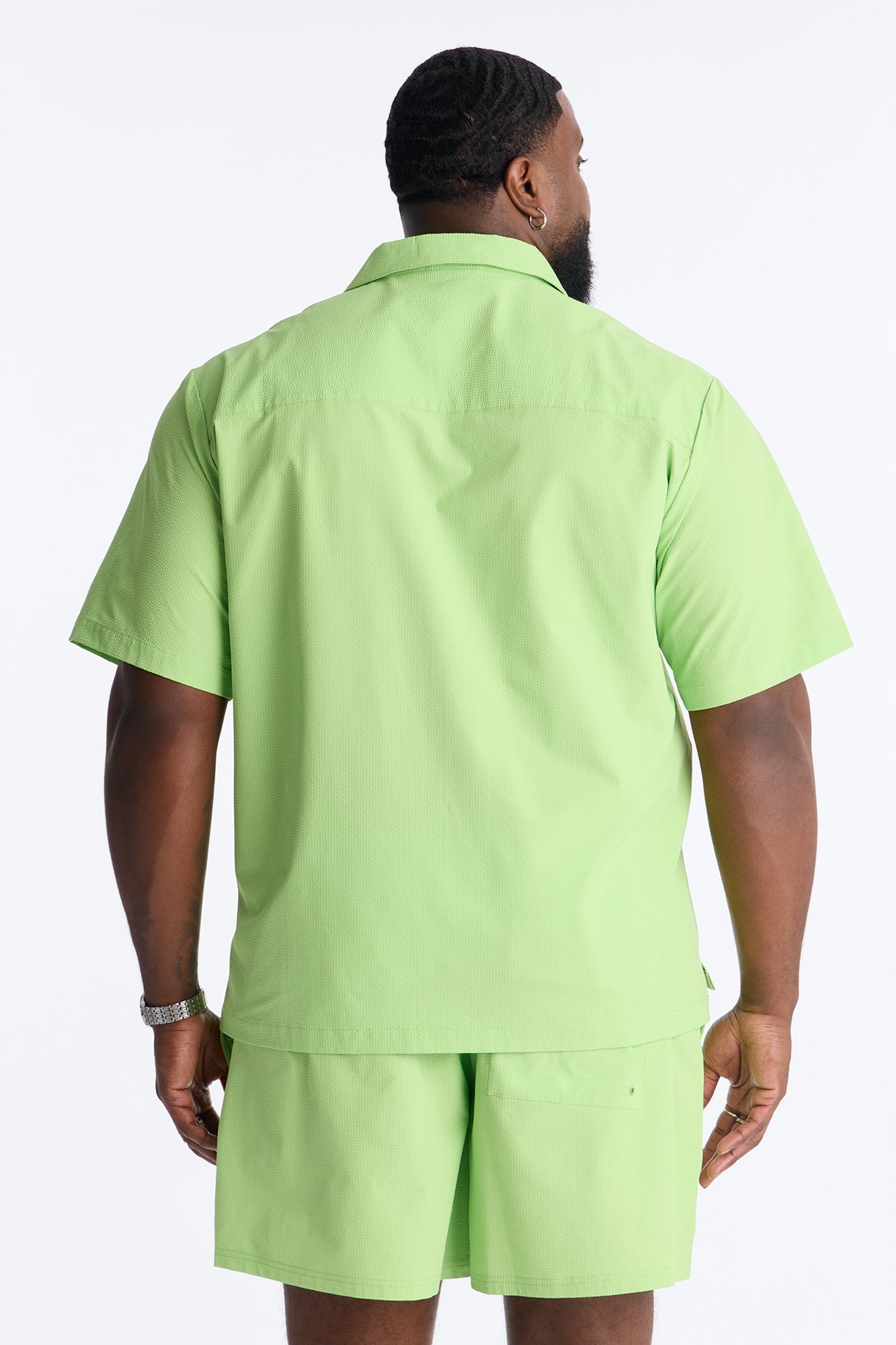 Seersucker Short Sleeve Cuban Collar Shirt - Lime