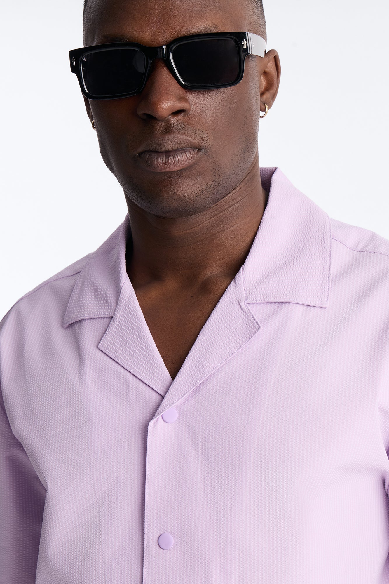 Seersucker Short Sleeve Cuban Collar Shirt - Lavender
