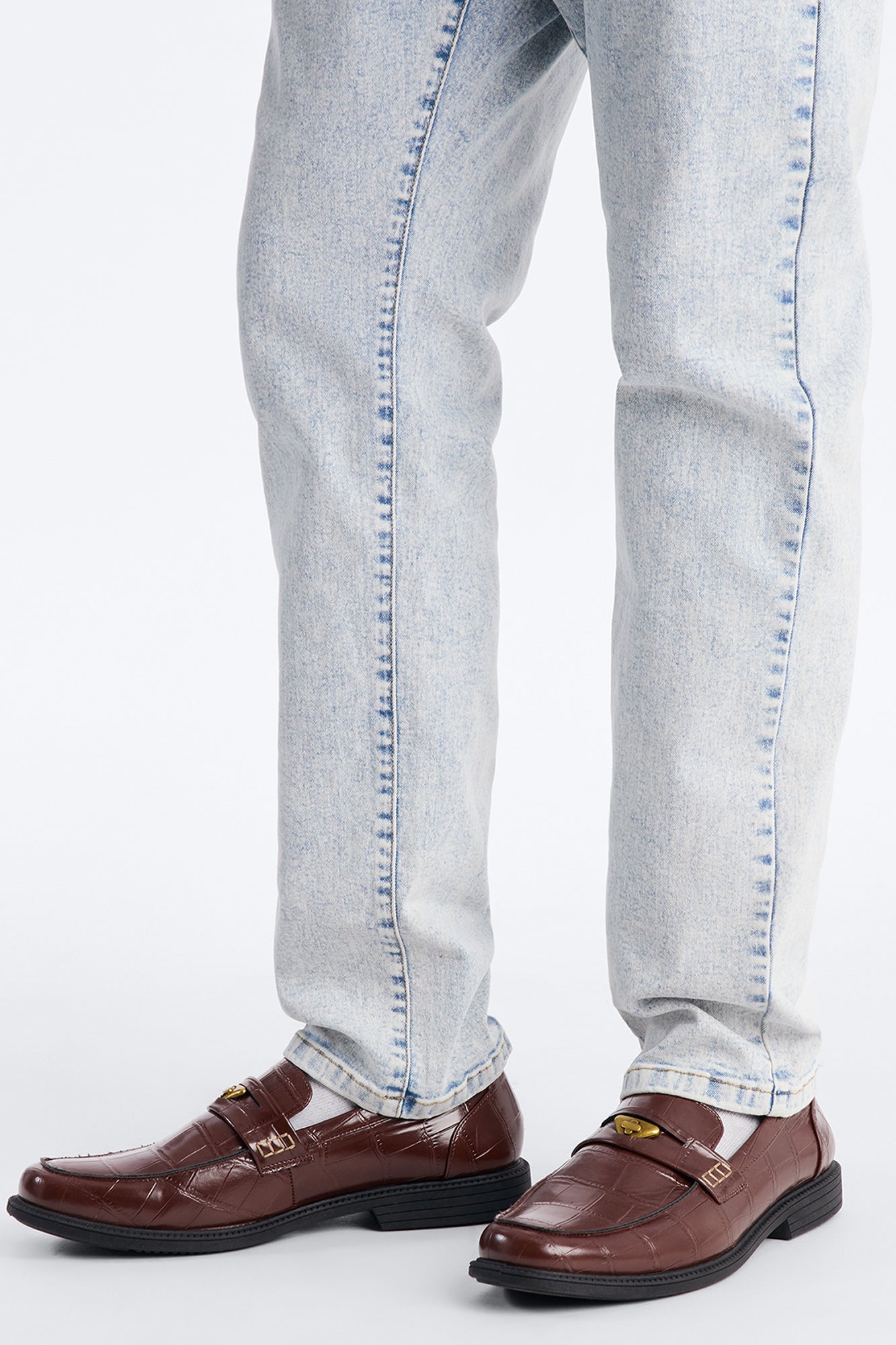 Embossed Crocodile Buckle Slip On Loafer - Brown