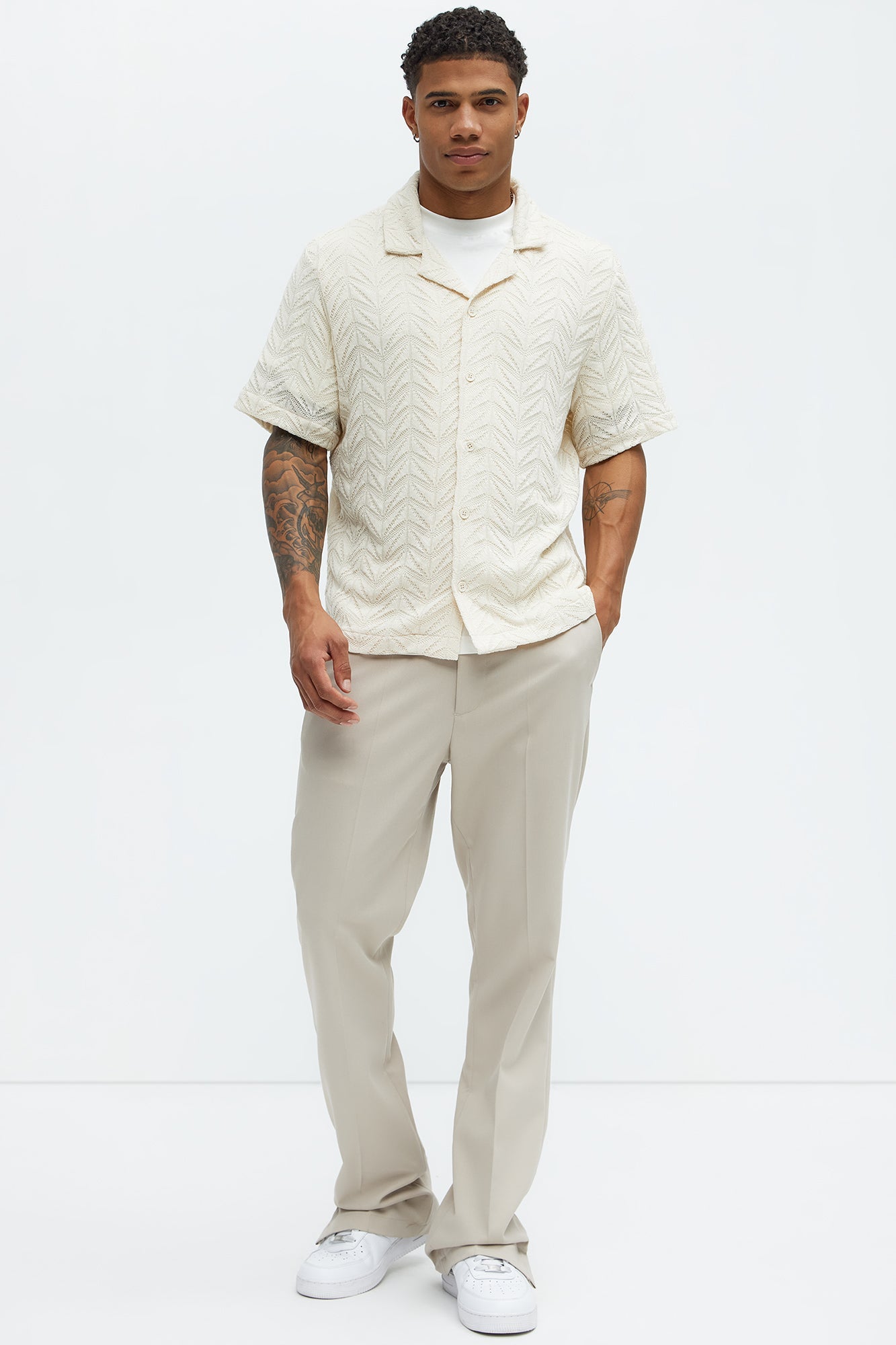 Bellvista Crochet Knitted Cuban Shirt - Cream