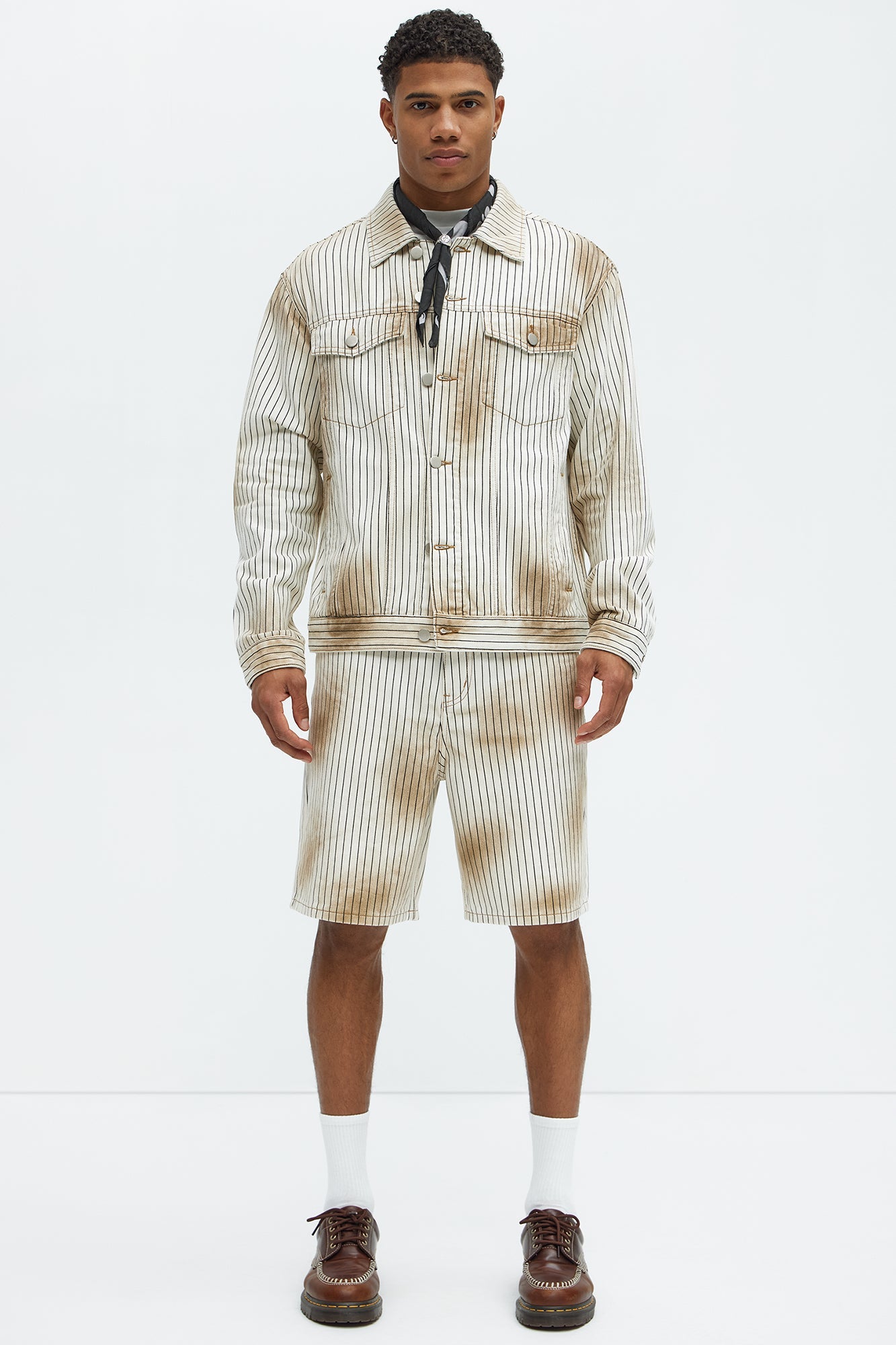 Byron Striped Vintage Trucker Jacket - Cream/combo