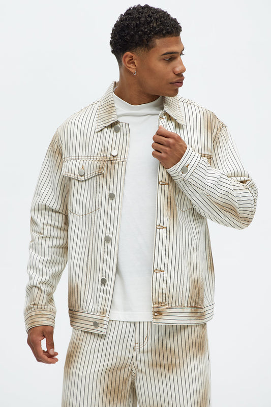Byron Striped Vintage Trucker Jacket - Cream/combo
