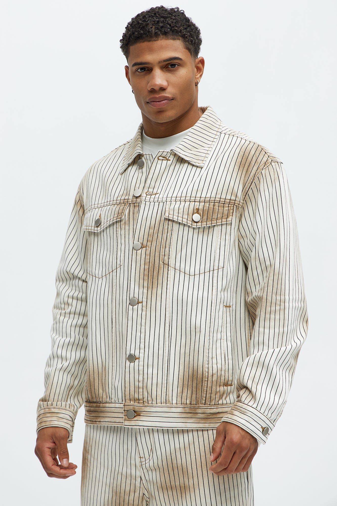 Byron Striped Vintage Trucker Jacket - Cream/combo