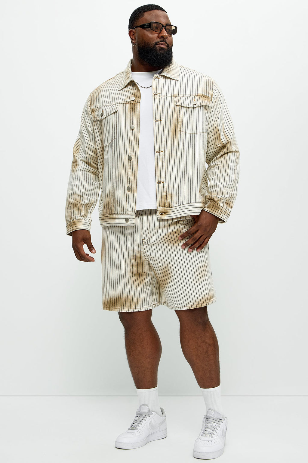 Byron Striped Vintage Trucker Jacket - Cream/combo