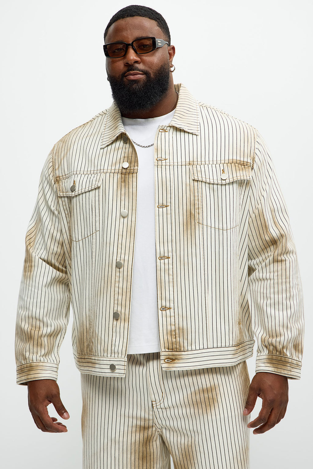 Byron Striped Vintage Trucker Jacket - Cream/combo