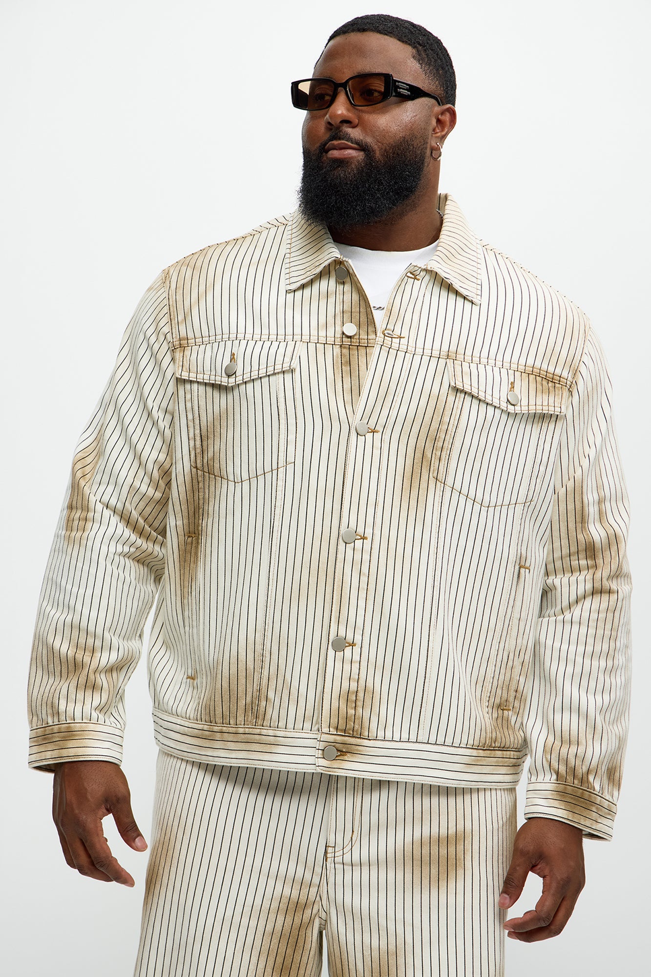 Byron Striped Vintage Trucker Jacket - Cream/combo