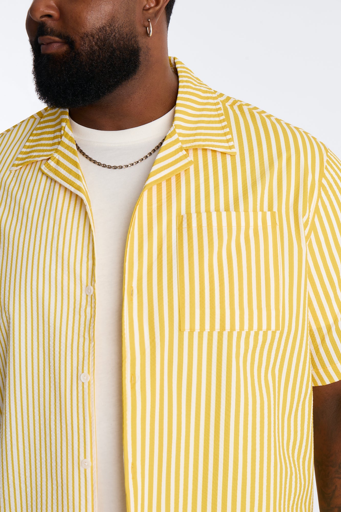 Passion Stripe Seersucker Cuban Button Up Shirt - Yellow
