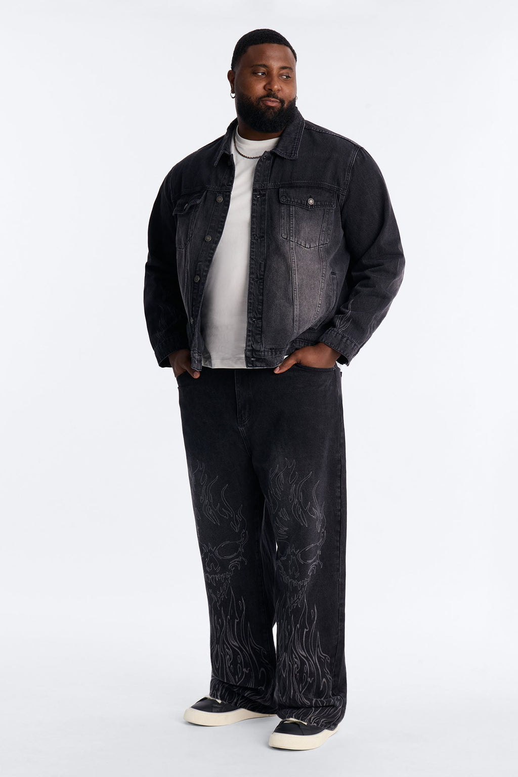 Cropped Hellfire Denim Trucker Jacket - Black Wash