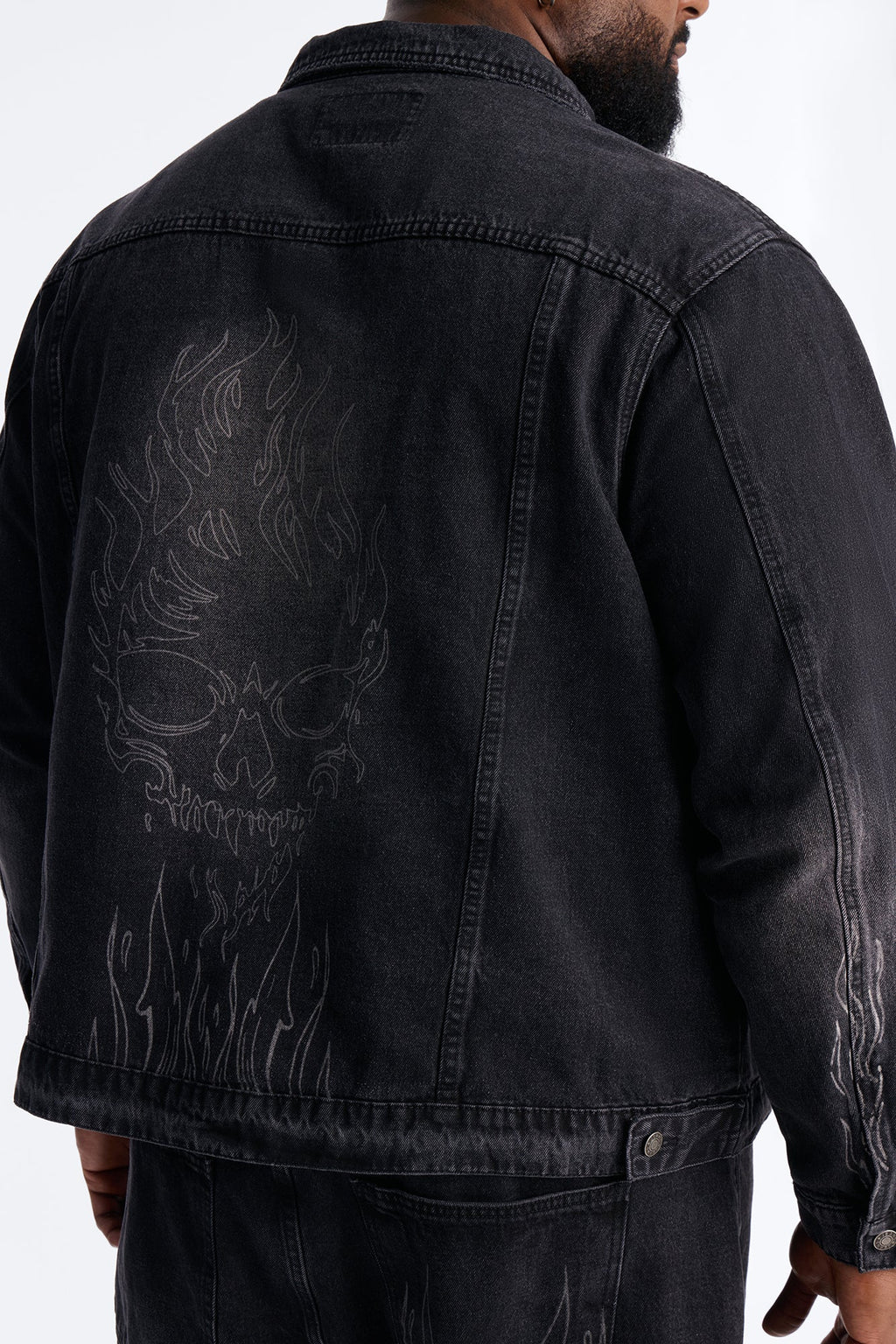 Cropped Hellfire Denim Trucker Jacket - Black Wash