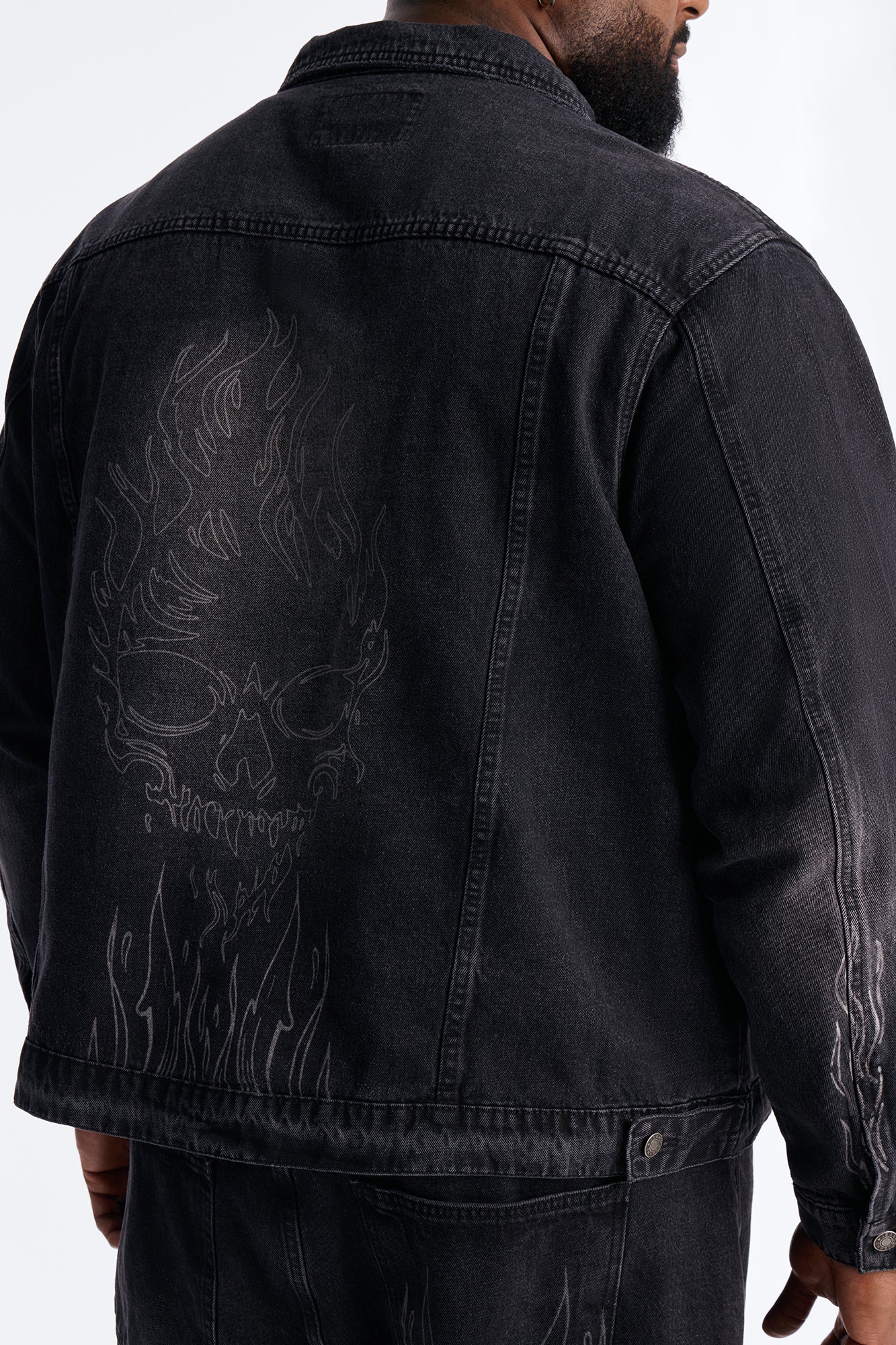 Cropped Hellfire Denim Trucker Jacket - Black Wash