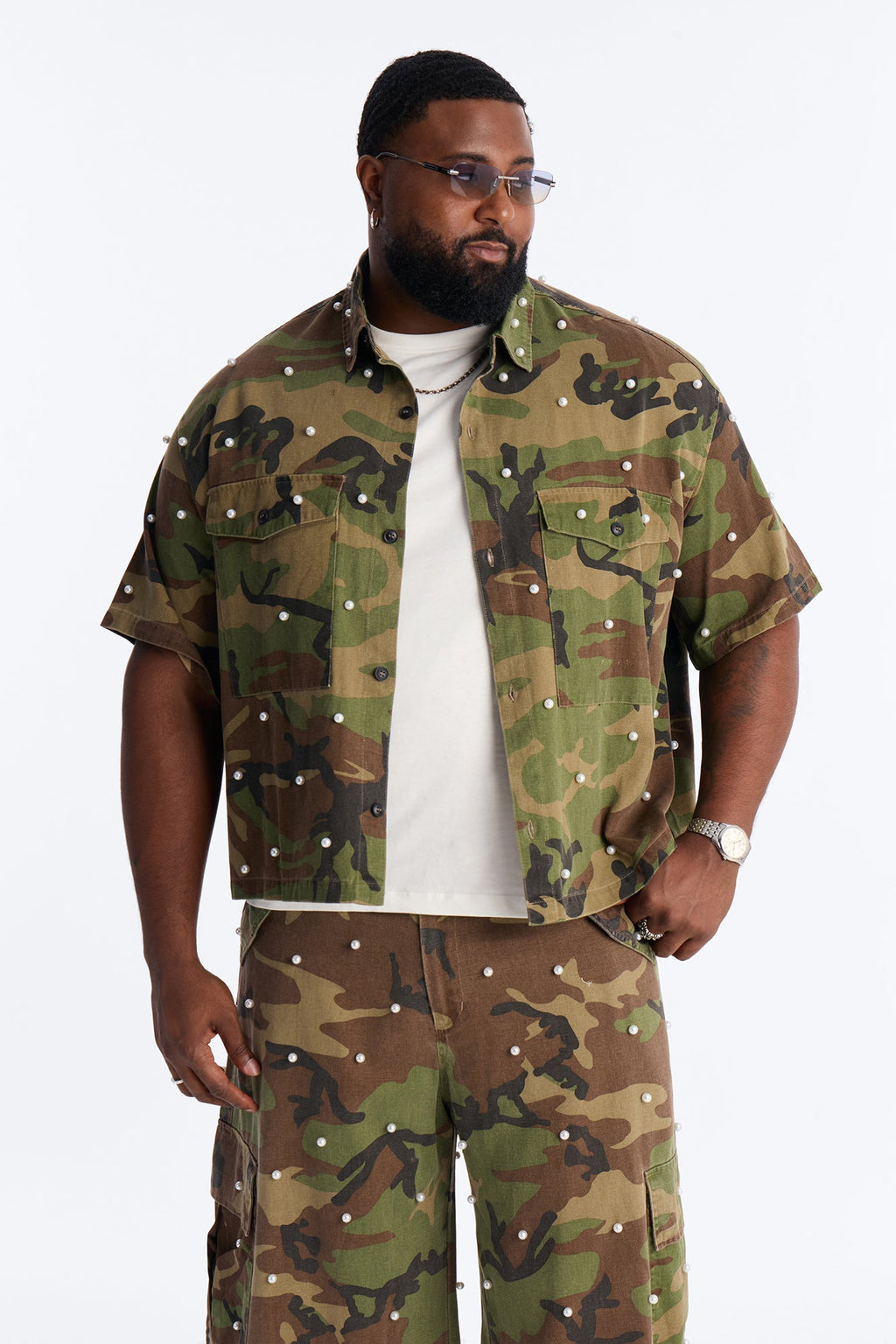 Pearl Still Wildin' Camo Short Sleeve Button Up - Green