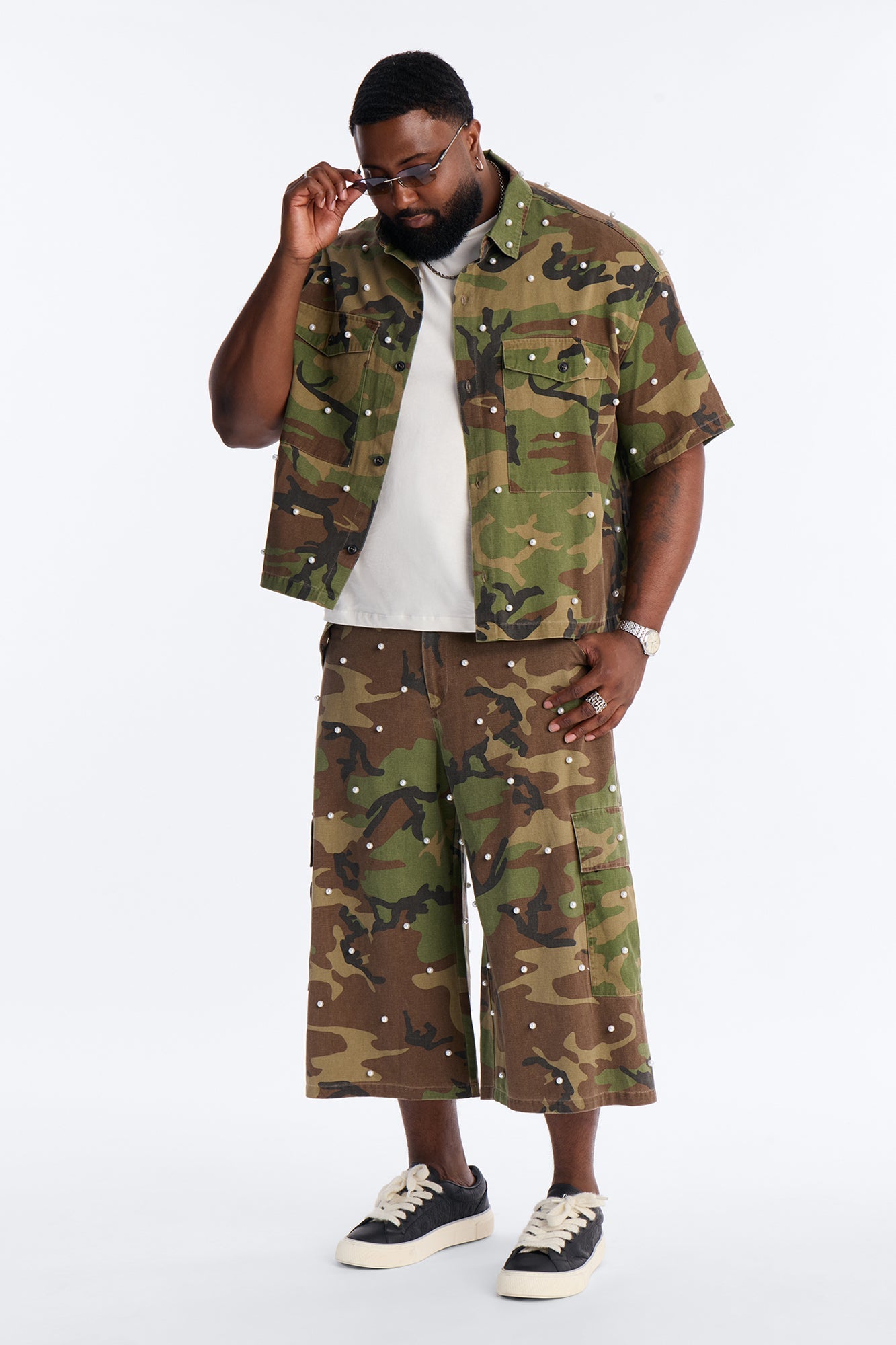 Baggy Pearl Still Wildin' Camo Short - Green