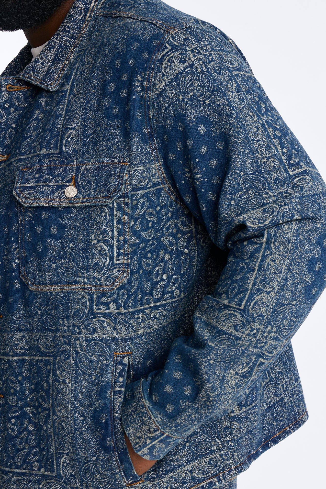 Cropped Street Paisley Denim Work Jacket - Dark Wash