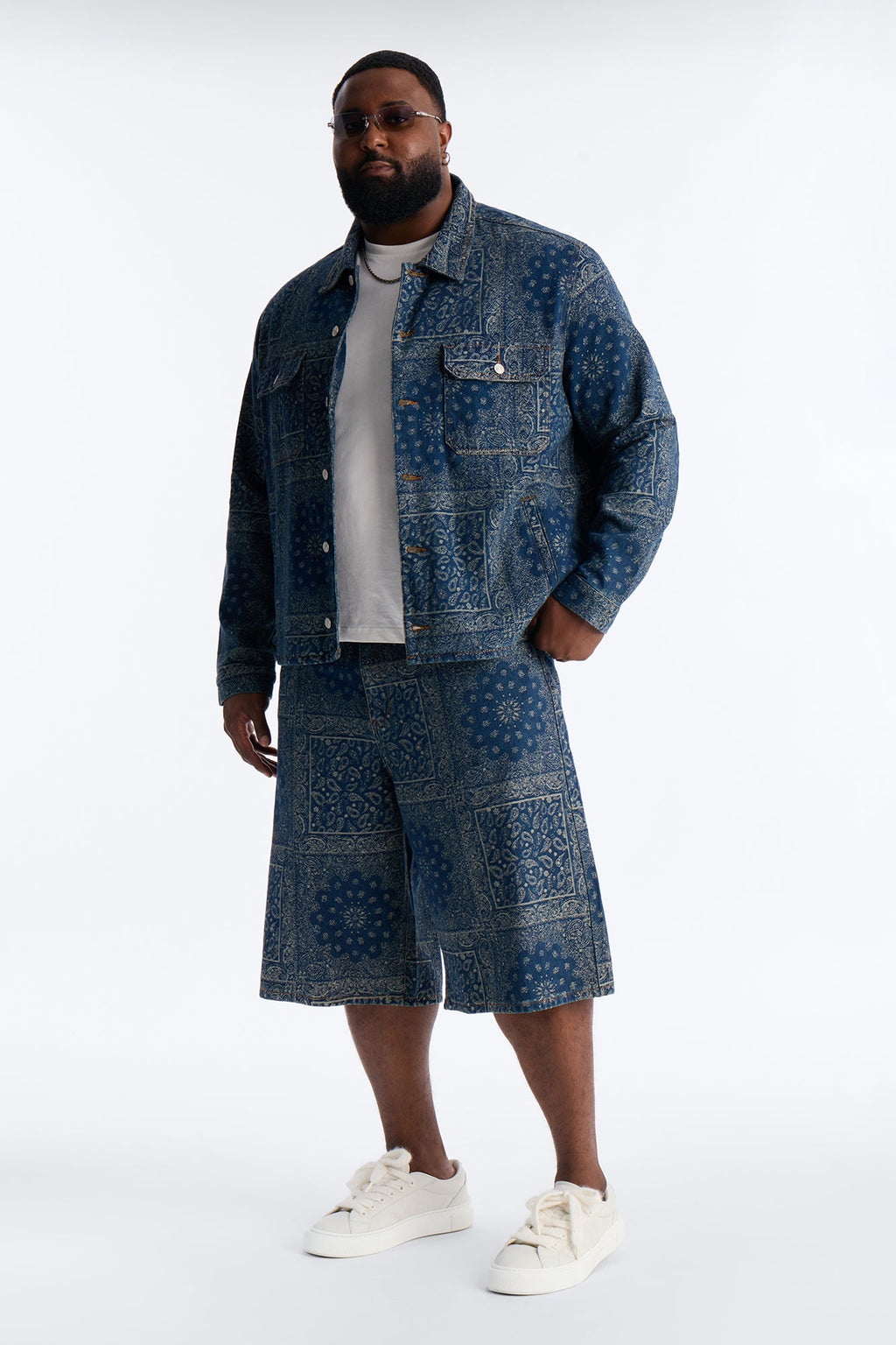 Baggy Street Paisley Denim Short - Dark Wash