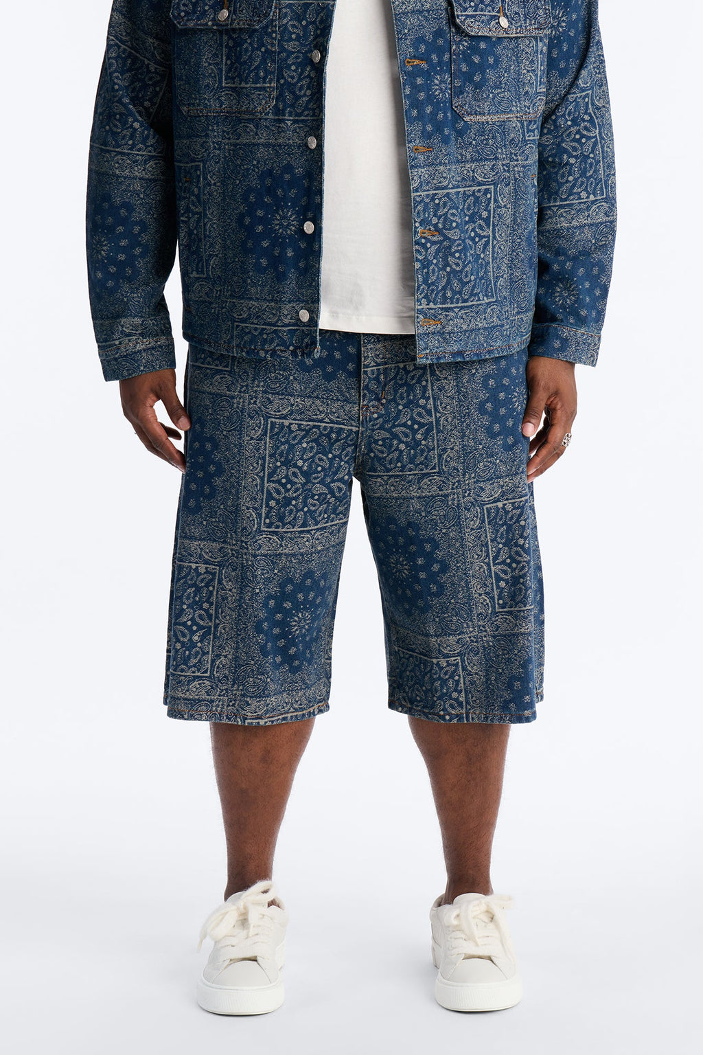 Baggy Street Paisley Denim Short - Dark Wash