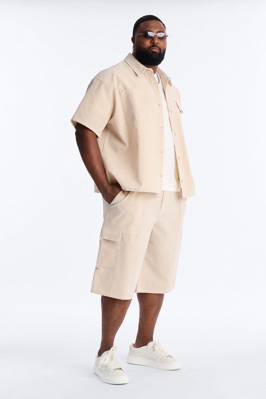 Baggy Freedom Ranch Faux Suede Utility Short - Stone