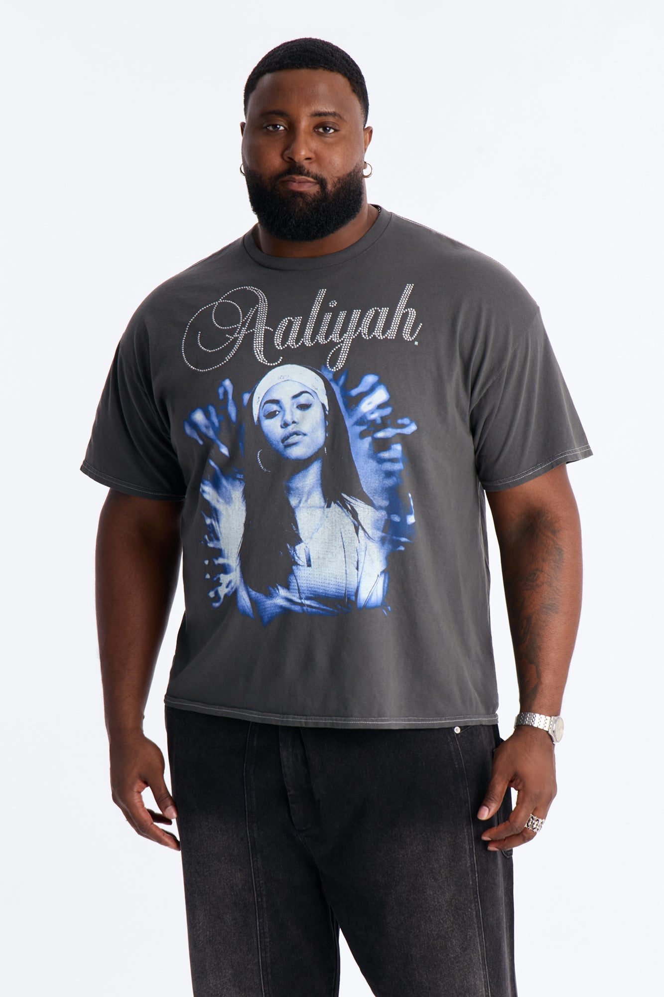 Embellished Aaliyah One In A Million Short Sleeve Tee - Black