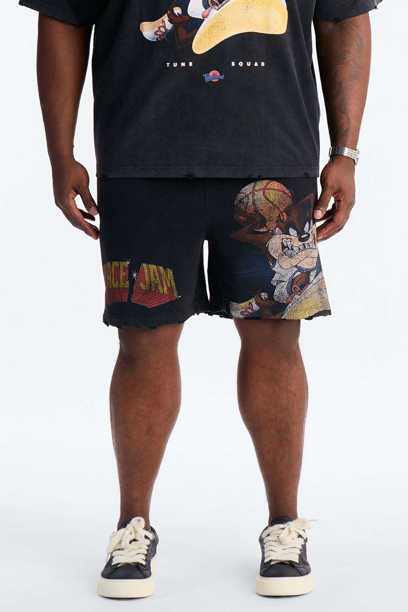 Space Jam Tune Squad Distressed Sweat Shorts - Black