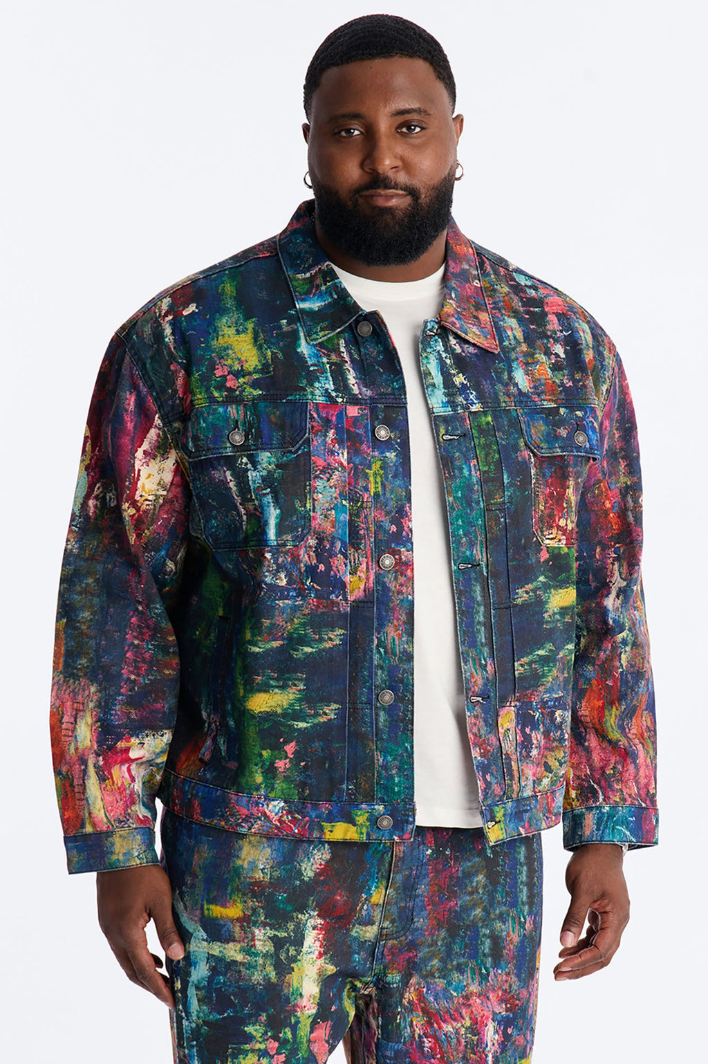 Cropped On The Gogh Painted Wide Work Jacket - Multi Color