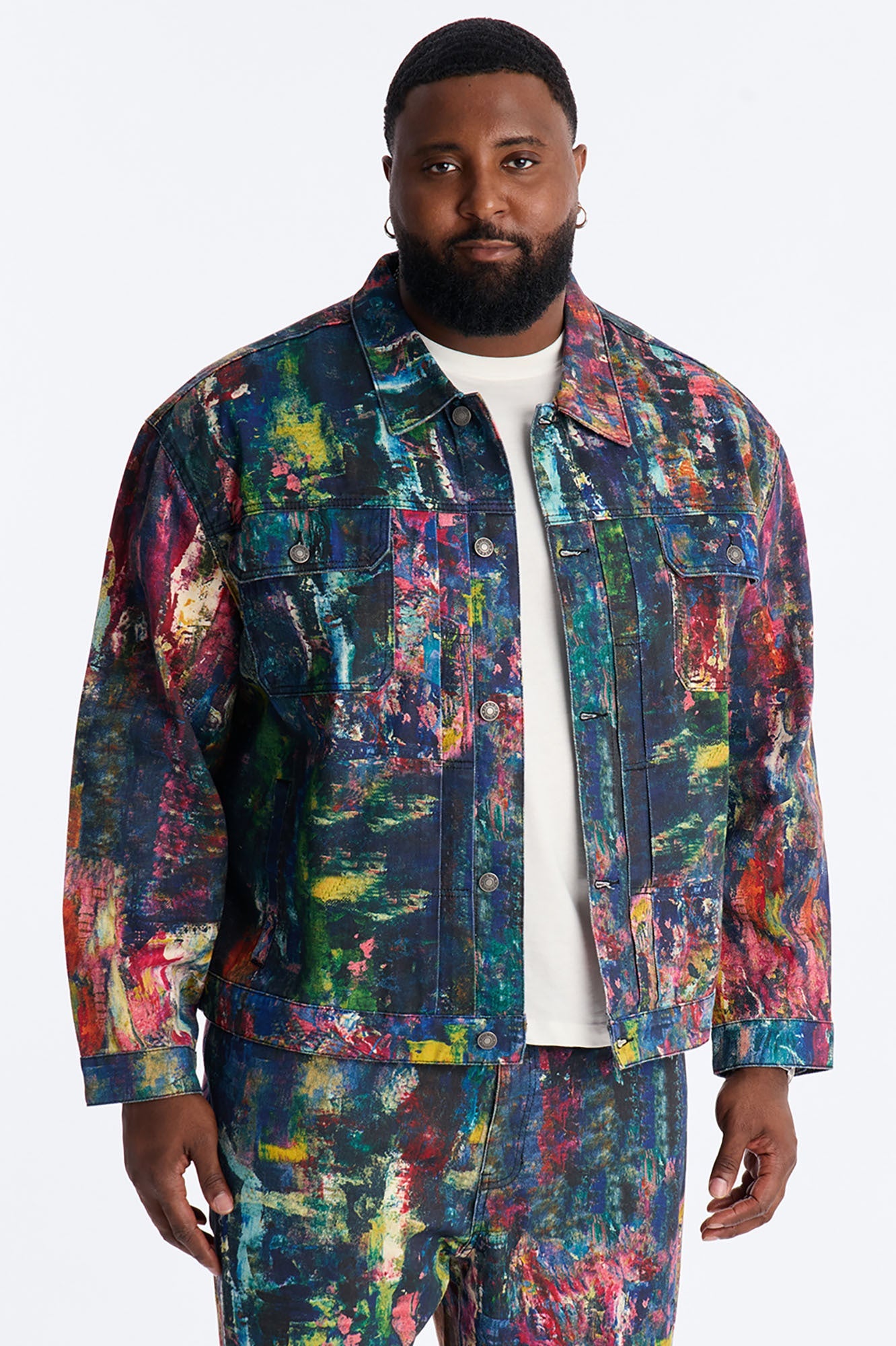 Cropped On The Gogh Painted Wide Work Jacket - Multi Color