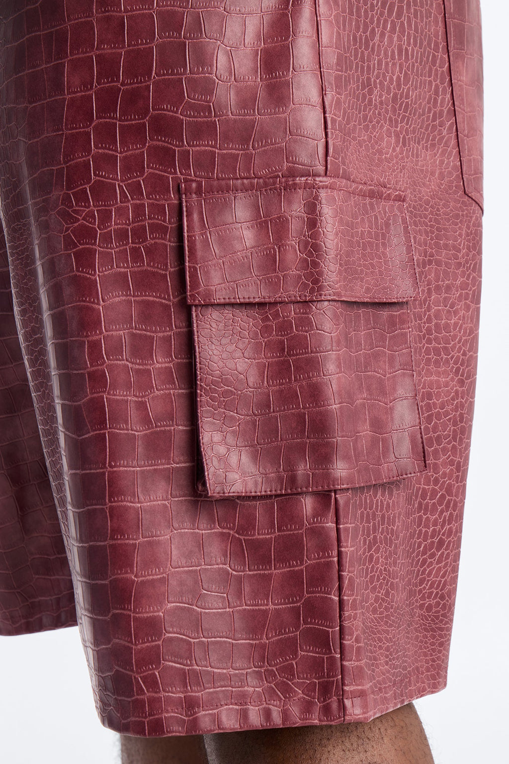 Relaxed Freedom Lane Faux Leather Croc Short - Burgundy