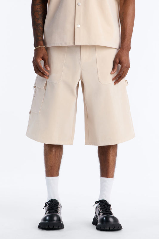 Baggy Freedom Ranch Faux Suede Utility Short - Stone