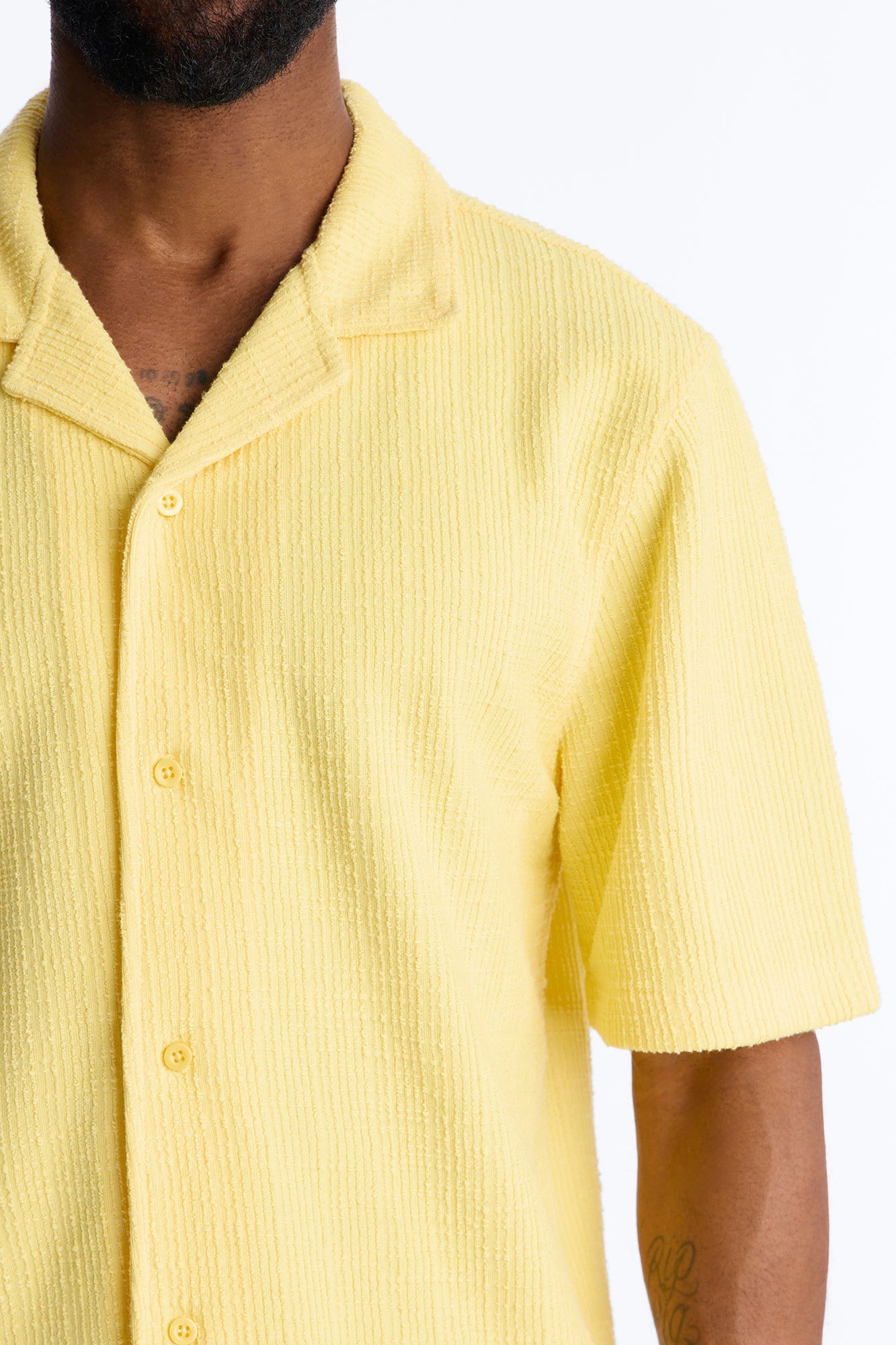 Dean Textured Short Sleeve Button Up Shirt - Butter Yellow