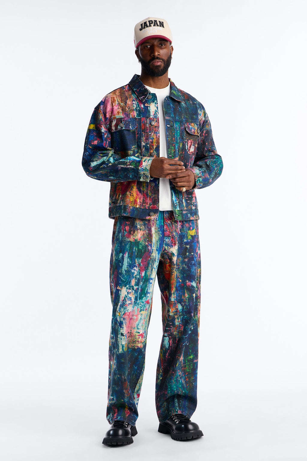 Cropped On The Gogh Painted Wide Work Jacket - Multi Color