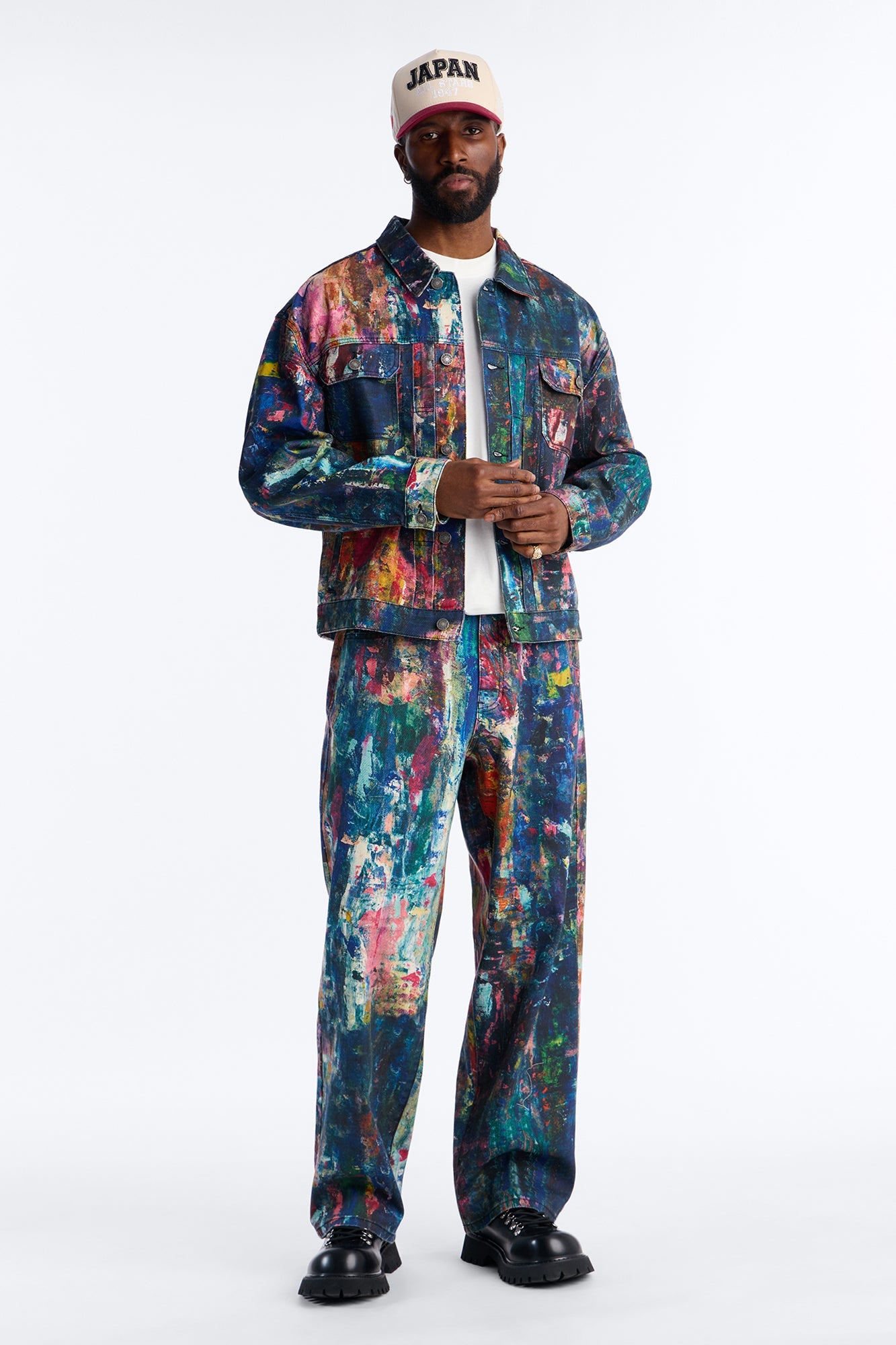 Cropped On The Gogh Painted Wide Work Jacket - Multi Color