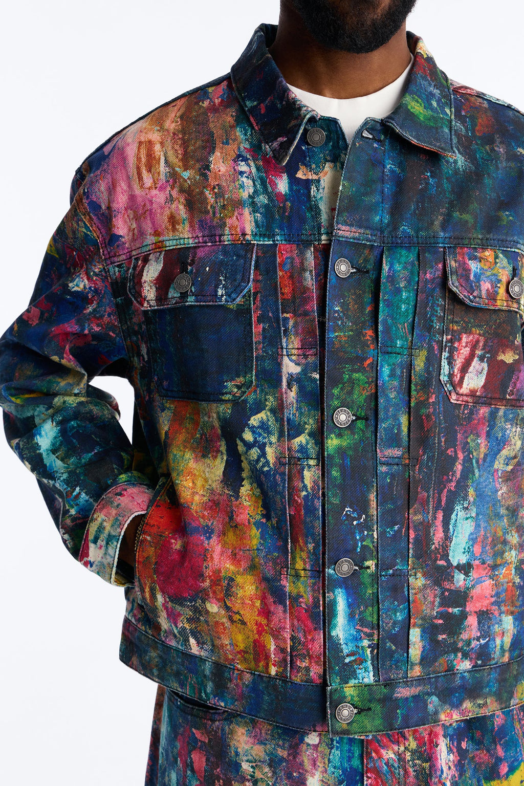 Cropped On The Gogh Painted Wide Work Jacket - Multi Color