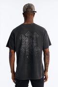 Cross My Heart Rhinestones Oversized Short Sleeve Tee - Black