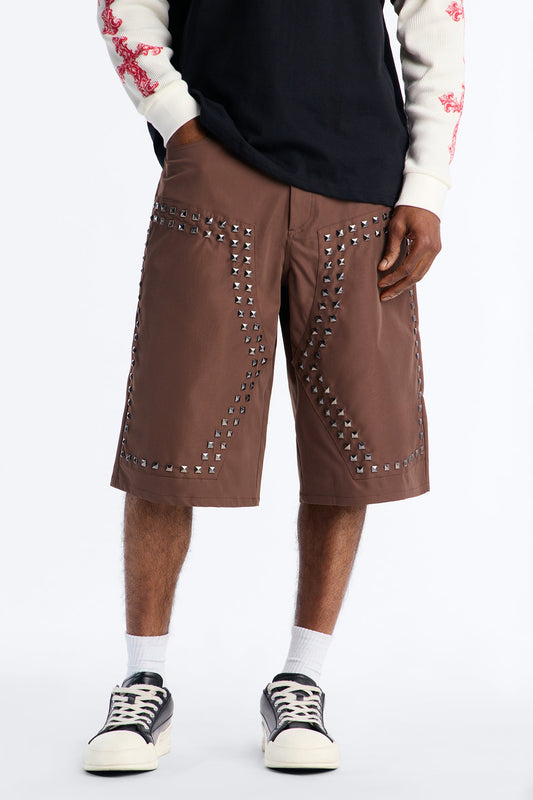 Baggy Silver Springs Studded Short - Brown
