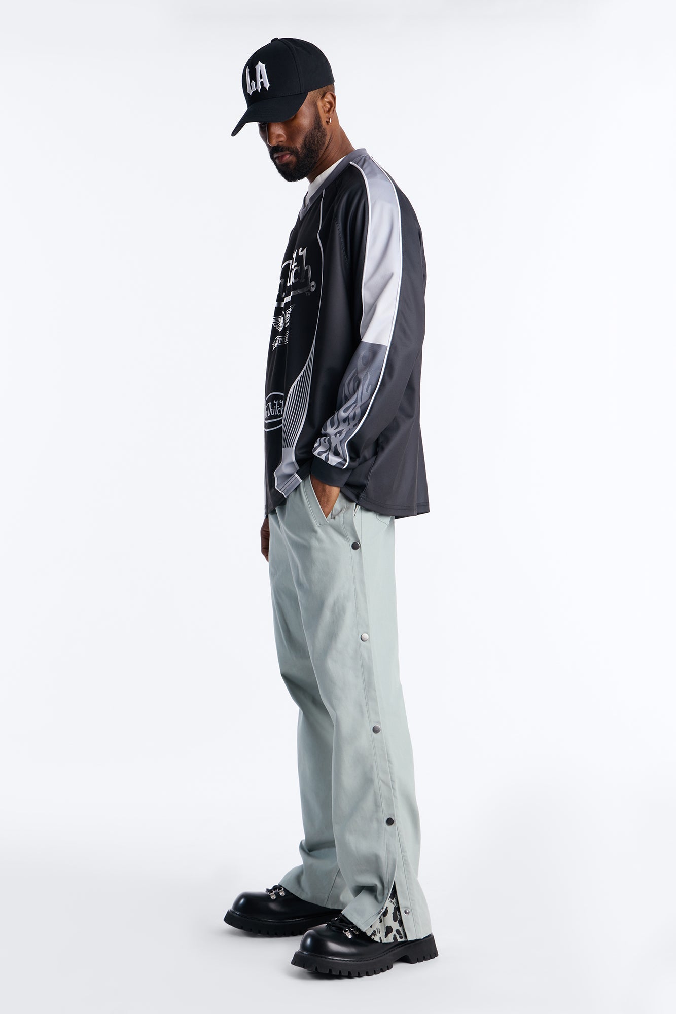 Straight Print Hint Studded Pant - Grey