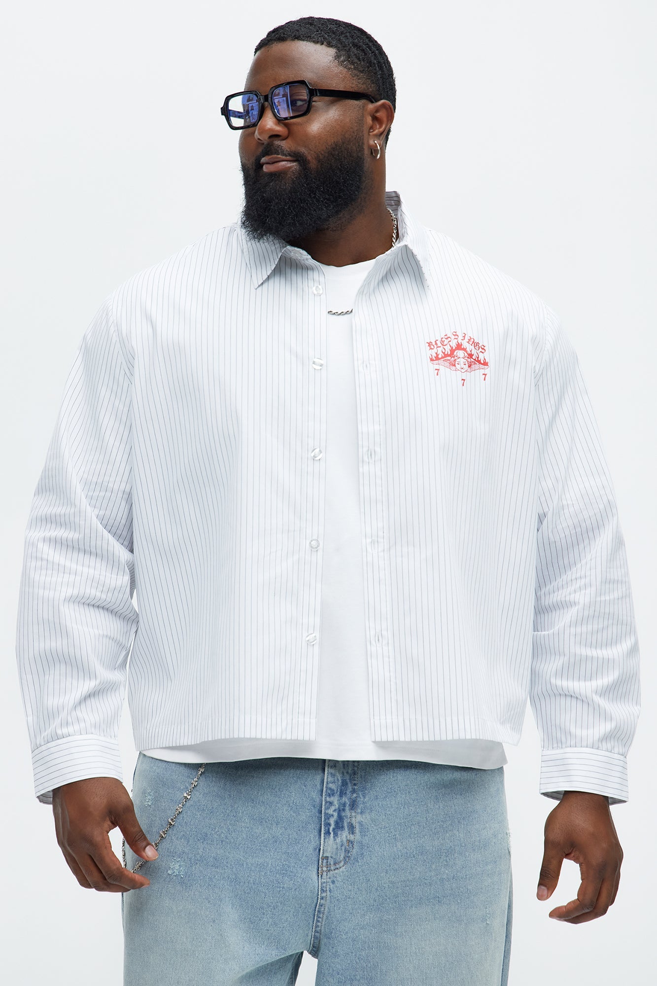 Cropped Saints And Sinners Long Sleeve Button Up - White