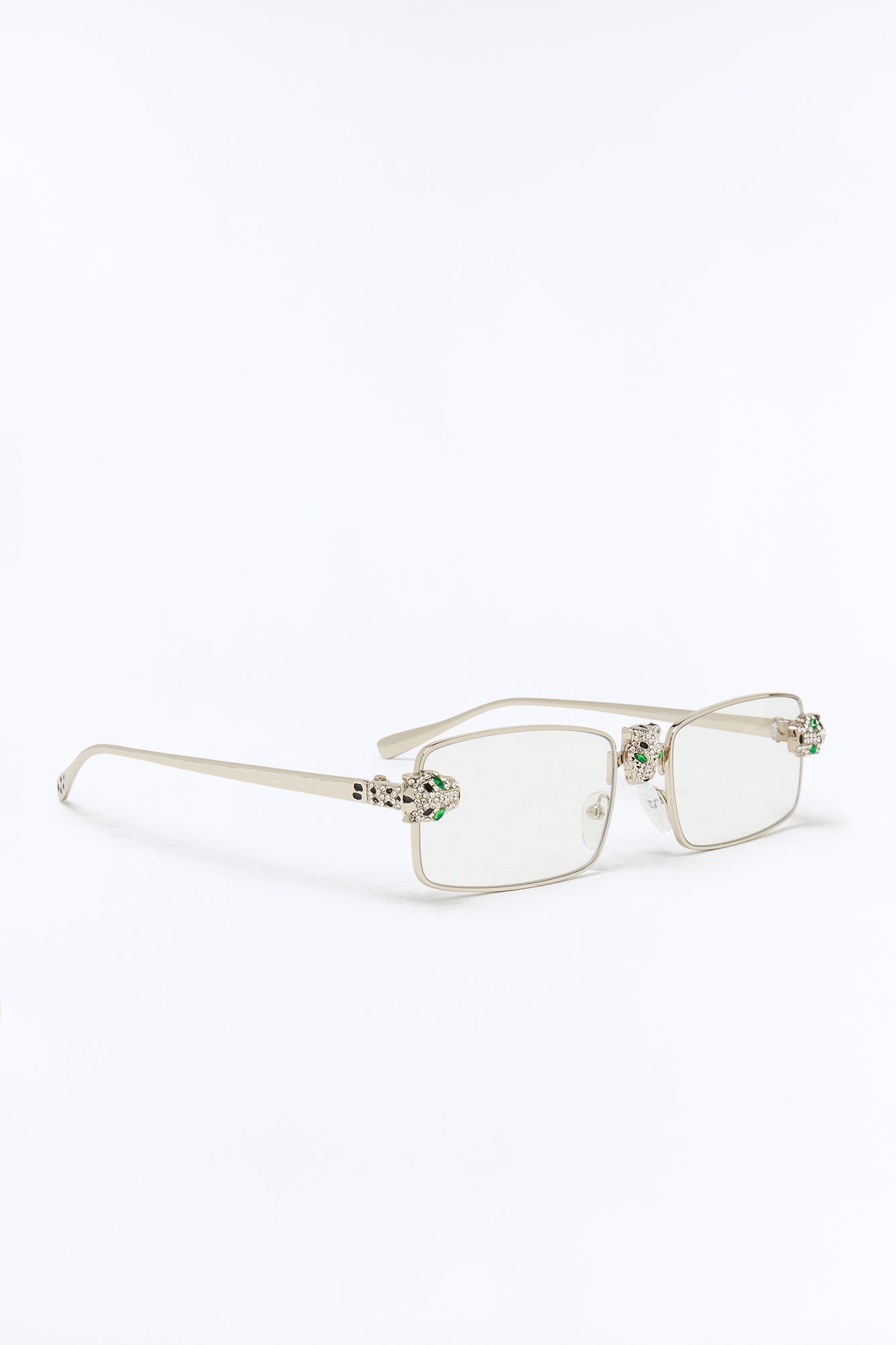 Iced Panther Rectangle Metal Sunglasses - Silver