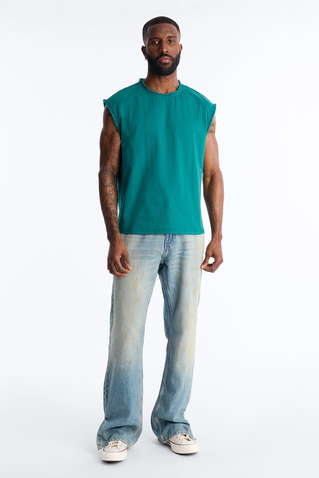 Relaxed Raw Edge Muscle Tee - Hunter Green