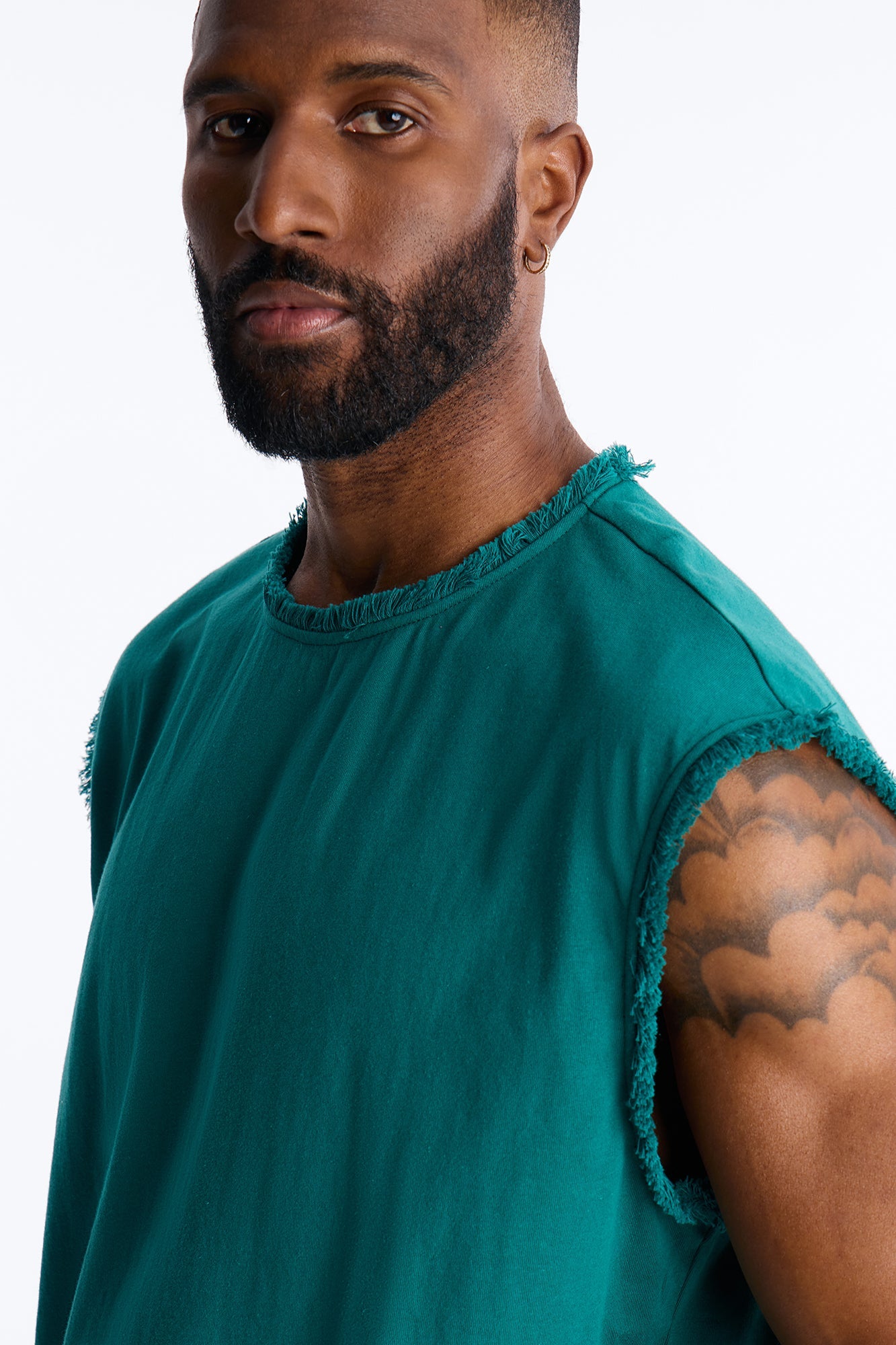 Relaxed Raw Edge Muscle Tee - Hunter Green