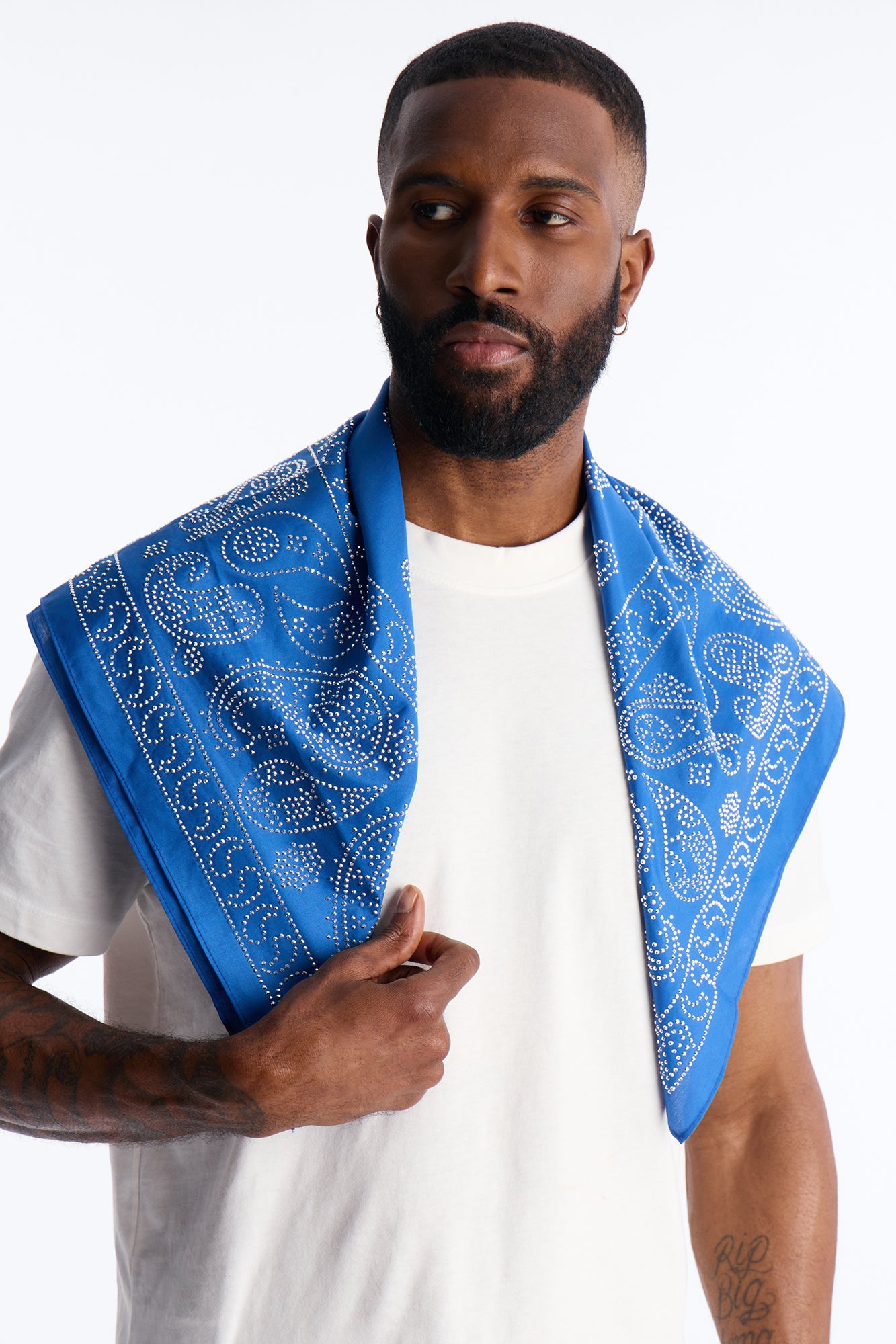 Rhinestone Embellished Paisley Bandana - Blue