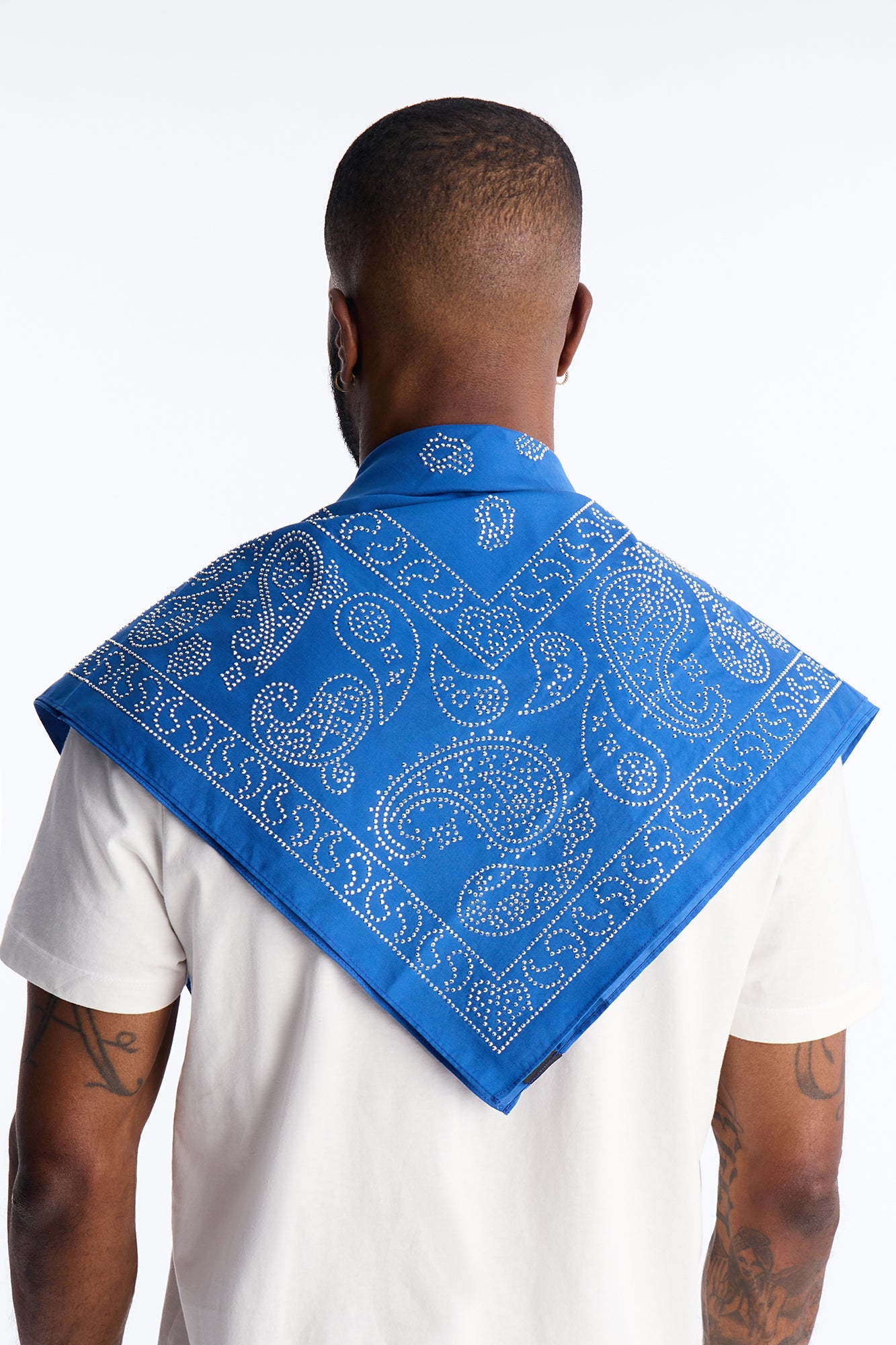 Rhinestone Embellished Paisley Bandana - Blue