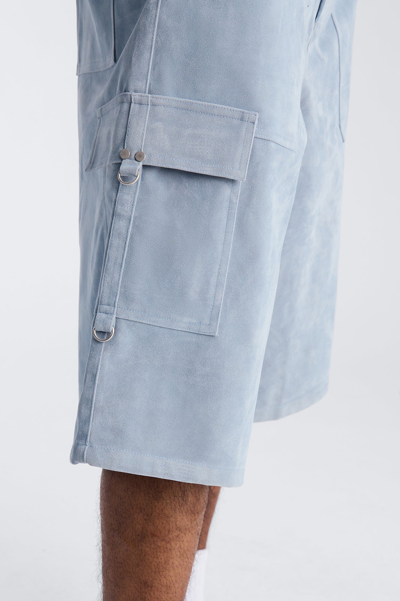 Baggy Freedom Ranch Faux Suede Utility Short - Light Blue
