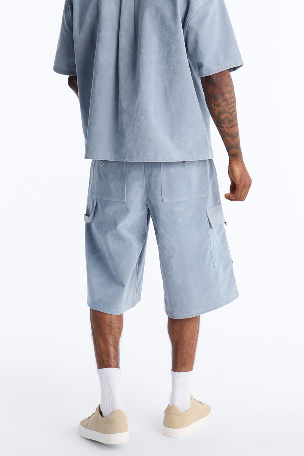 Baggy Freedom Ranch Faux Suede Utility Short - Light Blue