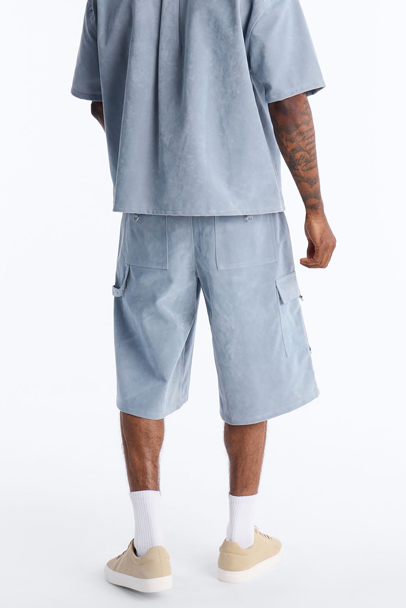 Baggy Freedom Ranch Faux Suede Utility Short - Light Blue