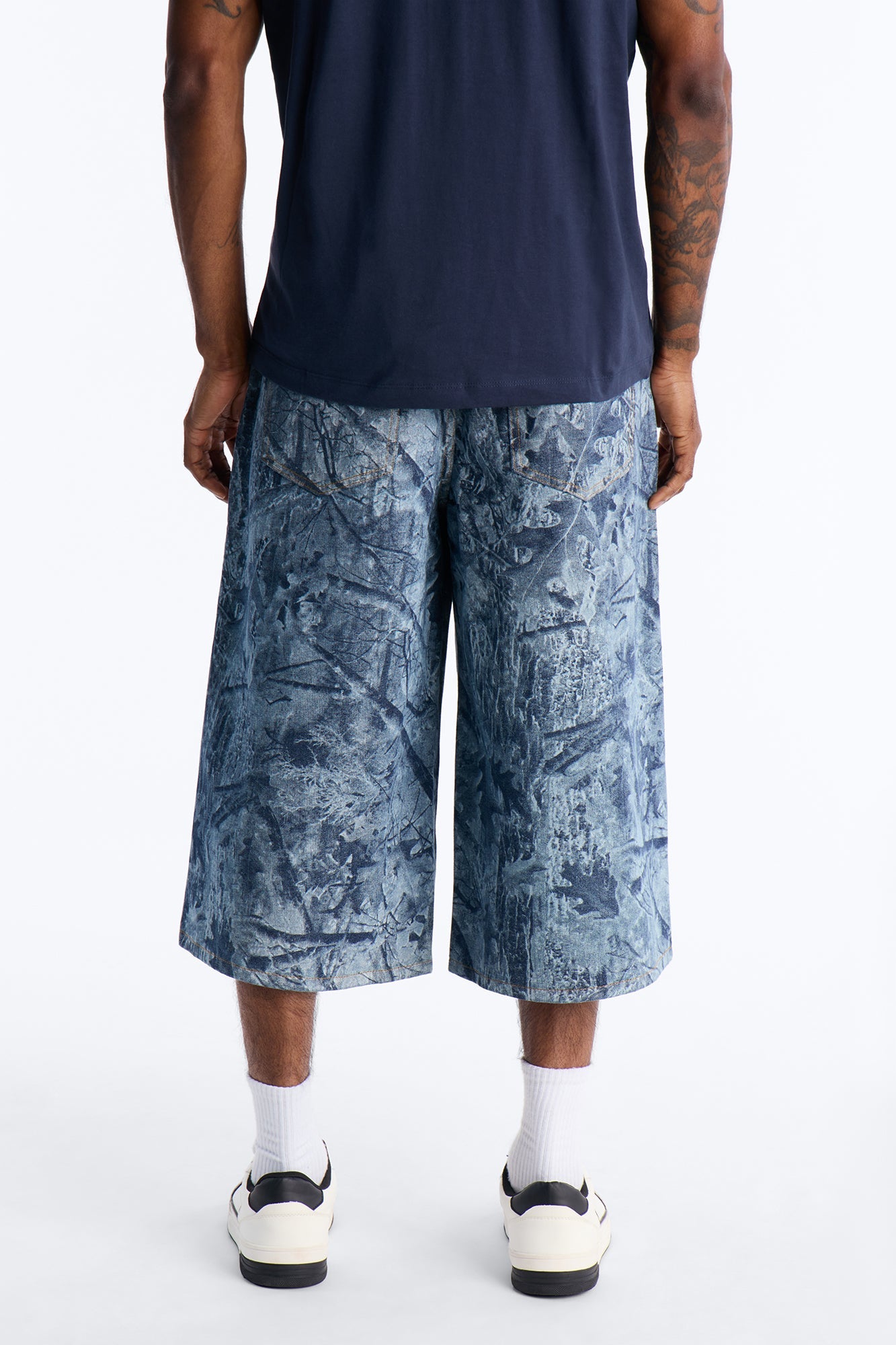 Super Baggy Concrete Camo Denim Short - Medium Blue Wash